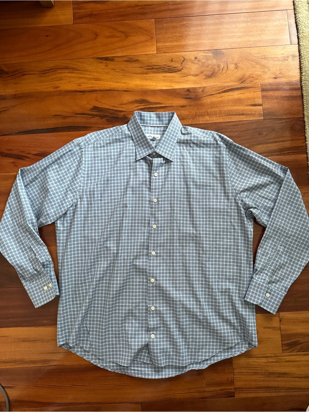 Men's Peter Millar Light Blue Check Dress Shirt